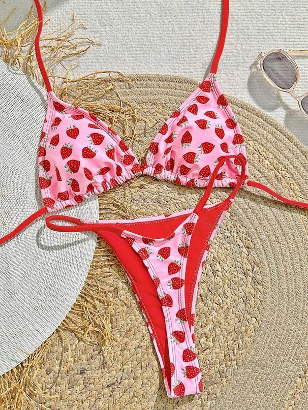 Women's Clothing New Swimsuit Sexy Slim Backless Strawberry Printed Briefs Bikini_ecoleips.com