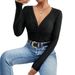 Voya Women's Lace Intellectual Style T-shirt For Spring And Summer 2026, V-neck Slim Fit And Slimming Design_ecoleips.com