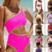 Women's Clothing Swimsuit New One Shoulder Sexy Splicing Contrast Color One Piece Swimsuit Swimsuit Solid Color Swimsuit_ecoleips.com