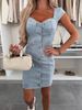 Women's Clothing Ladies Summer Street Fashion Sleeveless Single Breasted Denim Dress_ecoleips.com