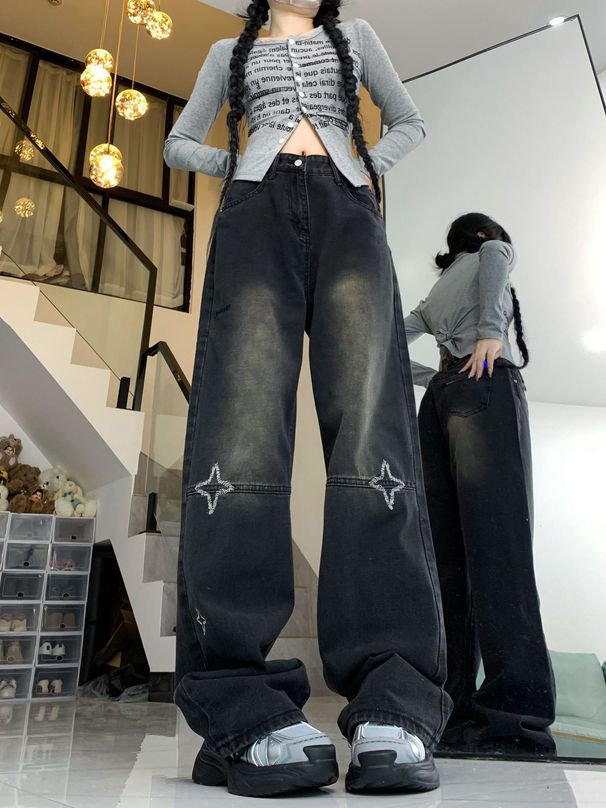 American-style Retro High-waisted Jeans For Women, Wide-leg Jeans, Slimming And Versatile_ecoleips.com