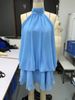 Women's Slim Fit Halter Neck Backless Top With Cinching Waist And Puffy Short Skirt Style Solid Color Vacation Wear_ecoleips.com