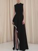 Freeacy Women's Evening Dresses Round Neck Sleeveless High Waist Split-side Floor-Length Dress Contrast Color Party Dresses_ecoleips.com