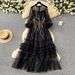 Elegant Long Sleeve Embroidered Mesh Dress With Sequins & 3D Lace For Women - Slim Fit Formal Gown_ecoleips.com