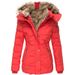 Women's Winter Fleece-Lined Hooded Coat With Faux Fur Trim – Slim-Fit Cotton Puffer Jacket For Cold Weather (Pink/Red/Black/Army Green/Blue/Beige)_ecoleips.com