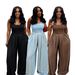 TW883 Women's Wide Leg Chiffon Jumpsuit High Waisted with Suspenders Summer Casual Loose Fitting Solid Color Romper_ecoleips.com
