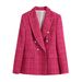 New European And American Foreign Trade Women's Fashion Textured Double-breasted Blazer 4033_ecoleips.com