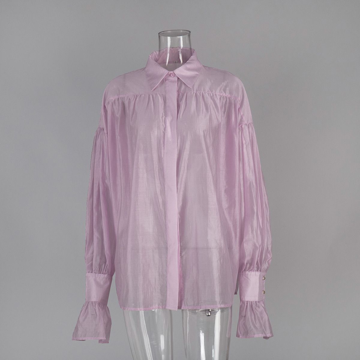 Cross-Border French Style Satin Lightweight Shirt European And American 2025 New High-End Women's Lantern Long Sleeve_ecoleips.com