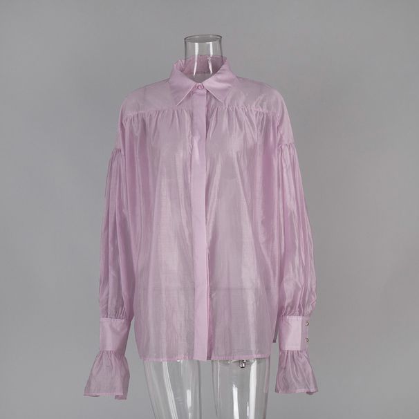 Cross-Border French Style Satin Lightweight Shirt European And American 2025 New High-End Women's Lantern Long Sleeve_ecoleips.com