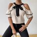 Women's Double Layer Short Sleeve Shirt Bow Tie Collar Pullover Casual Elegant Fashion Spring/Autumn Summer Thin Polyester_ecoleips.com