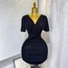 Women's Clothing Summer V Neck Twist Sexy Slim High Elastic Dress Bright Silk Hip Skirt_ecoleips.com