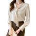 Elegant V-Neck Chiffon Blouse | Flowy Long Sleeve Shirt For Women (Solid Colors, Lightweight & Breathable)_ecoleips.com