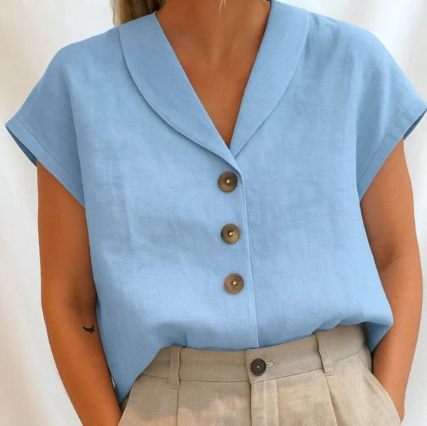Women's V-Neck Button-Up Knit Cardigan – Lightweight Short-Sleeve Blouse, Solid Colors, Sizes S-Xxl_ecoleips.com