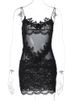 Mozision Spaghetti Strap Lace Sexy Mini Dress Women Fashion See Through Sleeveless Backless Ruched Club Party Long Dresses_ecoleips.com