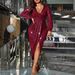 Elegant Plus Size Evening Dress With V-Neck & Sequins, Long Sleeve Party Gown For Women, Fall & Spring Formal Wear_ecoleips.com