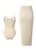 Women's Floral Print One Piece Swimsuit with Wrap Skirt Sexy Elegant Beachwear Set_ecoleips.com