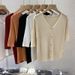 Summer New Women's Ice Silk Knit Cardigan V Neck Short Sleeve Thin Design Simple Red Top T-Shirt_ecoleips.com