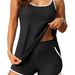 Black And White Color Block High-Waisted Tankini Swimsuit Set with Belt And Pocket for Women Conservative Cross-Border Style 2026 New European And American Export_ecoleips.com