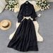 French Style Women's Age Reducing Suit Crochet Lace Lantern Sleeve Blouse High Waisted Knee Length Skirt Fashionable Set_ecoleips.com