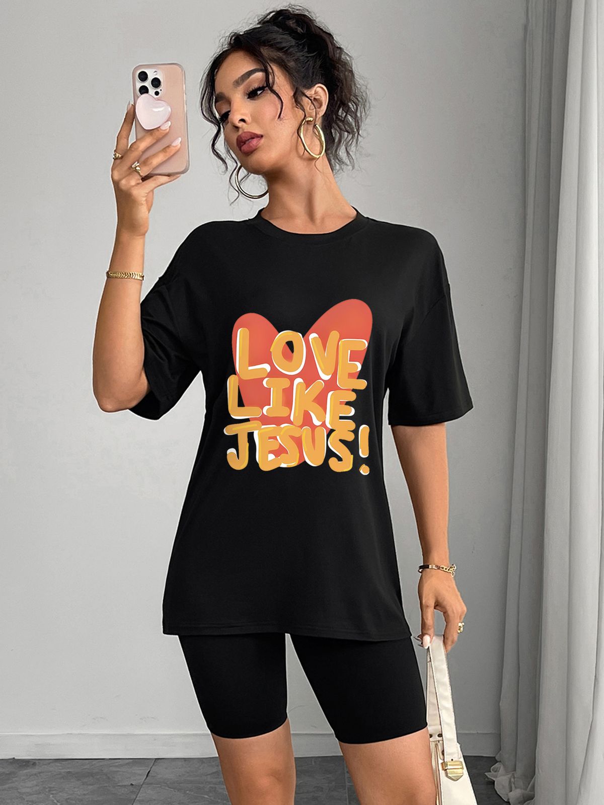 Women's Casual Round Neck Short Sleeve Top Multi-Color American Style Simple Fashionable Sports Solid Color Loose Printed T-Shirt_ecoleips.com