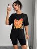 Women's Casual Round Neck Short Sleeve Top Multi-Color American Style Simple Fashionable Sports Solid Color Loose Printed T-Shirt_ecoleips.com