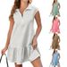 Women's Clothing Summer New Casual Neck Zipper Waist Dress_ecoleips.com