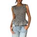 Women's Plaid Vintage Romantic Date Afternoon Tea Bow Collar Slim Fit Ruffle Tank Top, Y2K Style_ecoleips.com