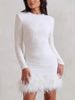 Women's Sexy Long Sleeve Solid Color Sequin Feather Dress Round Neck Women 8102_ecoleips.com