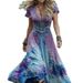 Women's Clothing Plus Size Women's Floral Pattern Dress Loose Fitting Versatile Deep V Neck Short Sleeve For Formal & Casual For Women_ecoleips.com