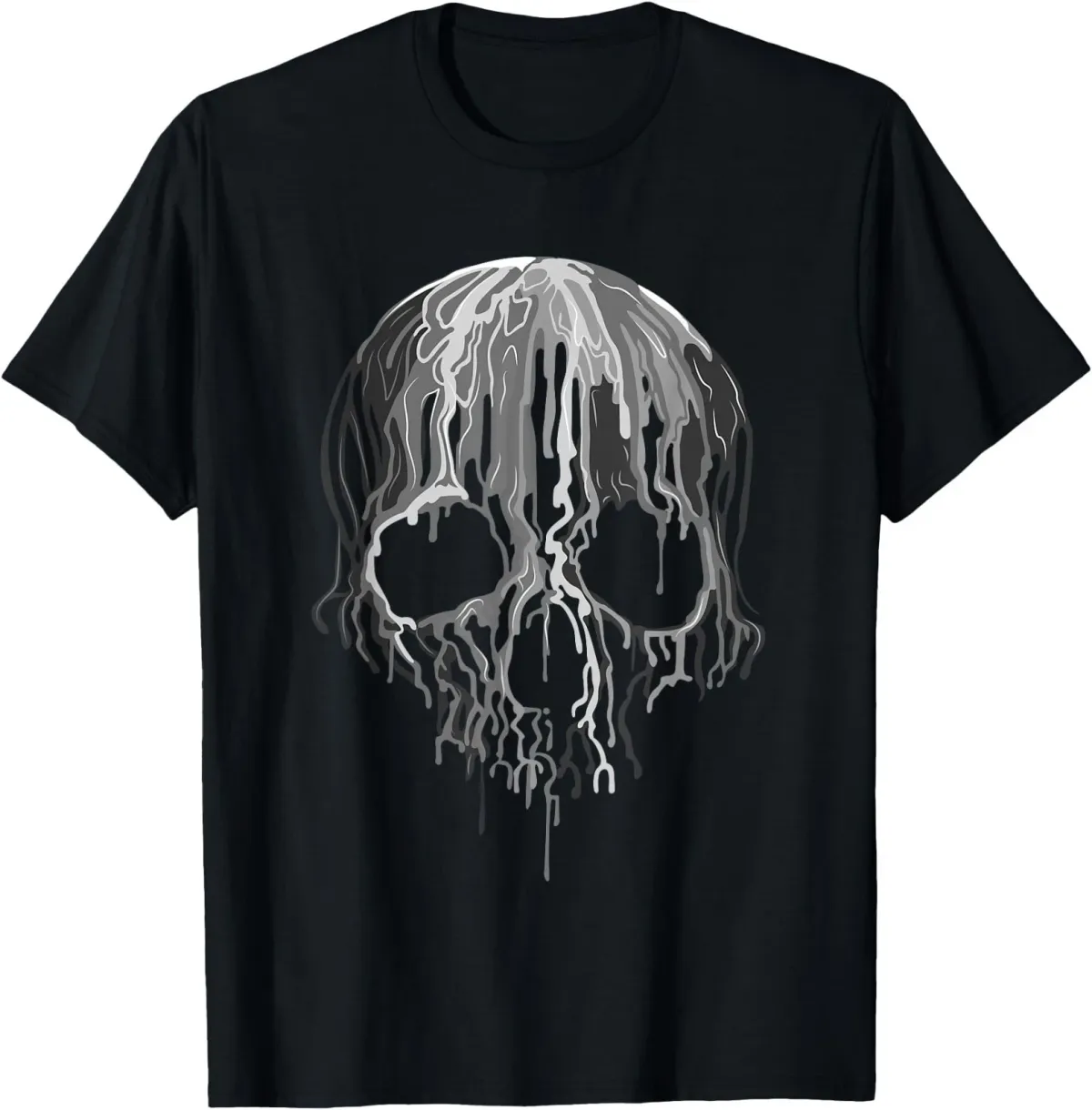 Women's T-Shirts Melting Skull Black White Art Graphic Halloween Tshirt T-Shirt_ecoleips.com