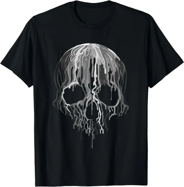 Women's T-Shirts Melting Skull Black White Art Graphic Halloween Tshirt T-Shirt_ecoleips.com