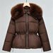 Korean Style Minimalist Quilted Jacket With Faux Fur Collar - Women's Winter Short Padded Coat, Polyester Filling, Stand Collar, Zipper Closure_ecoleips.com