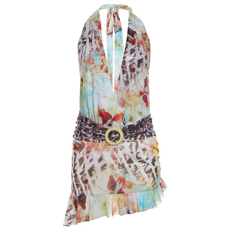 2024 Summer New Sexy Deep V Lace-Up Halter Backless Irregular Printed Dress For Women_ecoleips.com