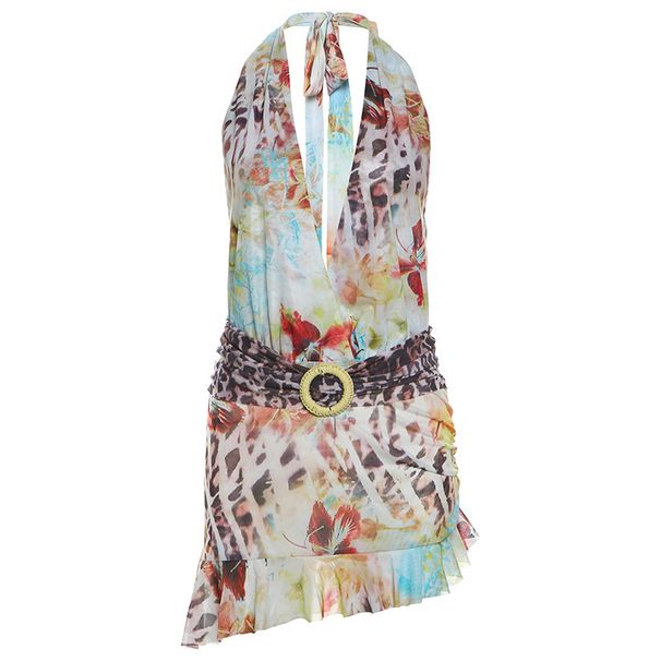 2024 Summer New Sexy Deep V Lace-Up Halter Backless Irregular Printed Dress For Women_ecoleips.com