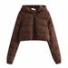 Winter Women's Hooded Short Puffer Jacket, Lightweight Quilted Coat With Polyester Filling, Warm Fleece Lined Zip-Up Outerwear For Casual & Commute_ecoleips.com