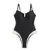 Aria Basics Solid Color One-Piece Swimsuit For Women, New European And American Style, Sexy Deep V, Push-Up High-End Backless_ecoleips.com