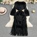 Women's Clothing High Class Lady Elegant Pleated Flower Trumpet Sleeve Dress Female Tie Waist Slim Tassel Long Skirt_ecoleips.com