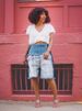 Women's High Waist Distressed Denim Shorts - Patchwork Design Casual Summer Bermuda Jeans (Blue, S-2XL)_ecoleips.com