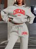 Women's Autumn And Winter Casual Fashion CHICAGO USA Printed Thick Fleece Warm Hooded Sweatshirt+sports Pants Set-721_ecoleips.com
