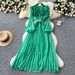 Women's French Retro Style 3D Floral Lantern Sleeve Dress Slimming Elegant Long Pleated Waist Cinching New 2025_ecoleips.com