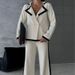 2025 Autumn Winter Cross-Border European American Style Turn-Down Collar Casual Lazy Top Color Block Sleeve Long Pants_ecoleips.com