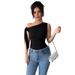 Women's Elegant Off-Shoulder Twist Knot Tie Detail T-Shirt For Office & Casual Wear - Solid Color Stretch Polyester Slim Fit Sleeveless Top_ecoleips.com