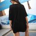 Women's Casual Black T-Shirt round Neck Short Sleeve Loose Print Sporty Simple Top_ecoleips.com