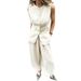 Women's Elegant Commuter Pant Set Fashion Casual Sleeveless Cardigan Top With Straight Leg Pants_ecoleips.com