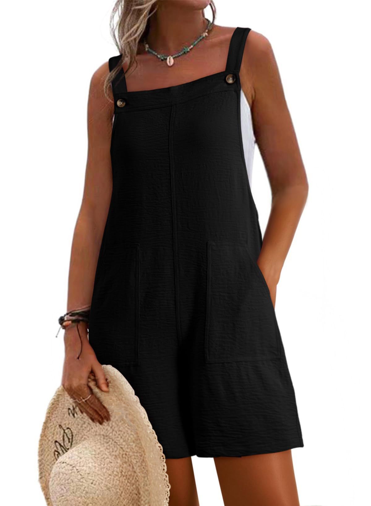 K Fashionable And Casual Solid Color Shoulder Strap, Wide Leg Short Style, Versatile And Loose Fit For Women_ecoleips.com