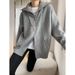 Women's Clothing Oversized Zip-Up Knit Cardigan With Shawl Collar - Cozy & Stylish Pullover For Women (Gray, Beige, Navy, Camel)_ecoleips.com