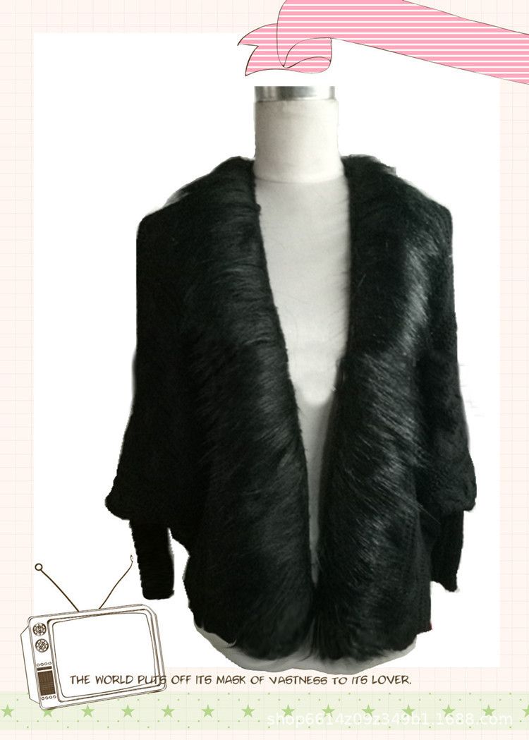 Women's Knitted Cape Cardigan Batwing Sleeve Coat With Fur Collar - Autumn Winter Fashion Outerwear_ecoleips.com