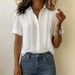 Women's Linen Blend Short Sleeve Shirt, Casual Button Down Shirt With Folded Collar And Relaxed Fit For Summer, Breathable Office Commuter Blouse_ecoleips.com