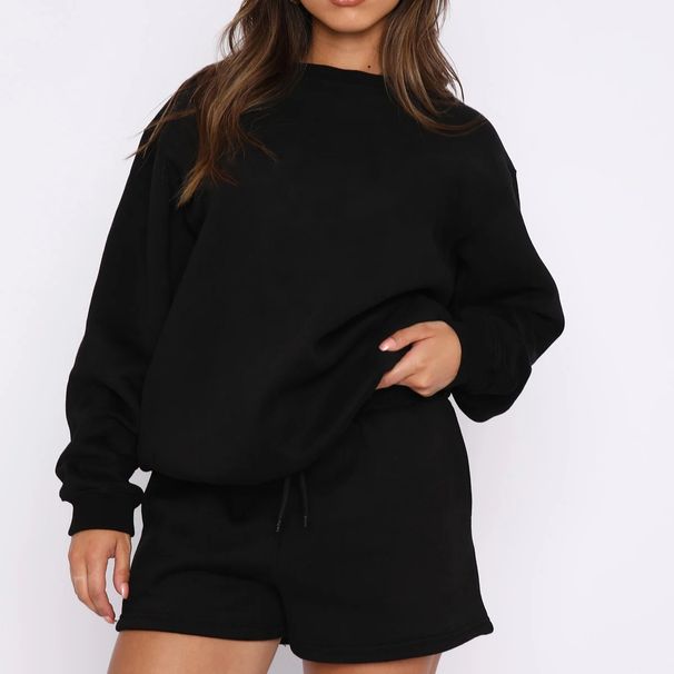 K Women's New Arrivals Solid Color Loose Multi-Purpose Casual Round-Neck Hoodie And Shorts Set. No Accessories_ecoleips.com