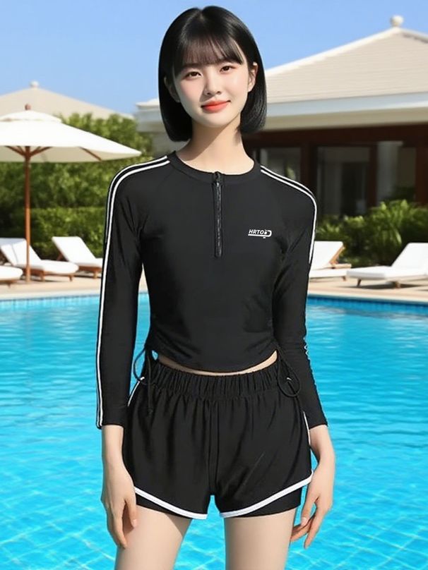 Women's Conservative Long Sleeve Two Piece Swimsuit Slimming Athletic Style For Hot Springs Suitable For Swimming Pools New_ecoleips.com
